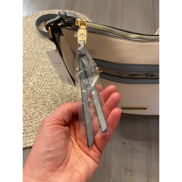 Adrienne Vittadini Two-Tone Light Gray Crossbody Bag with Dark Gray Trim - Picture 2 of 13